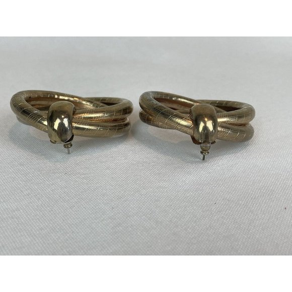 Vintage Extra-Large Hoop Earrings Gold Tone Pierced Statement Etched Brass - Picture 5 of 9